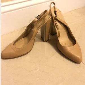 BCBG MaxAzria Nude Block Heel with Belt Strap